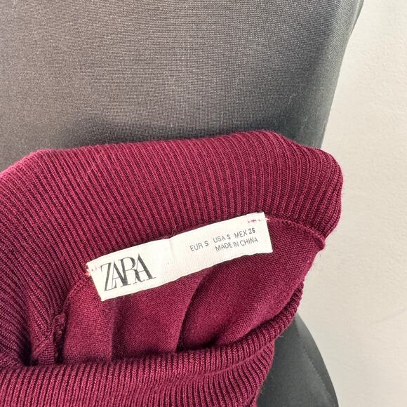 ZARA Burgundy Sweater Knit Studded Cuff Turtleneck Casual Pullover Size Small S - Picture 4 of 6